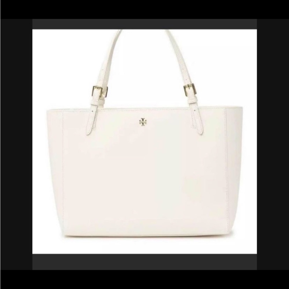 Tory Burch Emerson Buckle Tote Handbag Purse NWT‎ IVORY SAFFIANO LEATHER